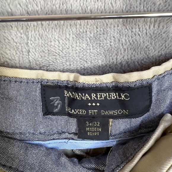 Banana Republic Pant Mens 34X32 Khaki Tan Relaxed Fit Dawson Chino Cotton Preppy - Picture 3 of 12